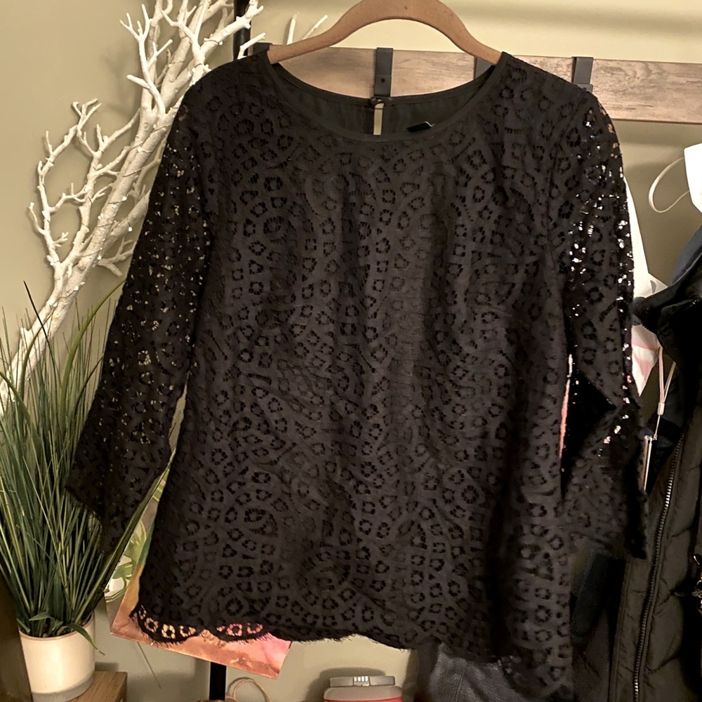 J. Crew Black Lace Blouse Sz 6